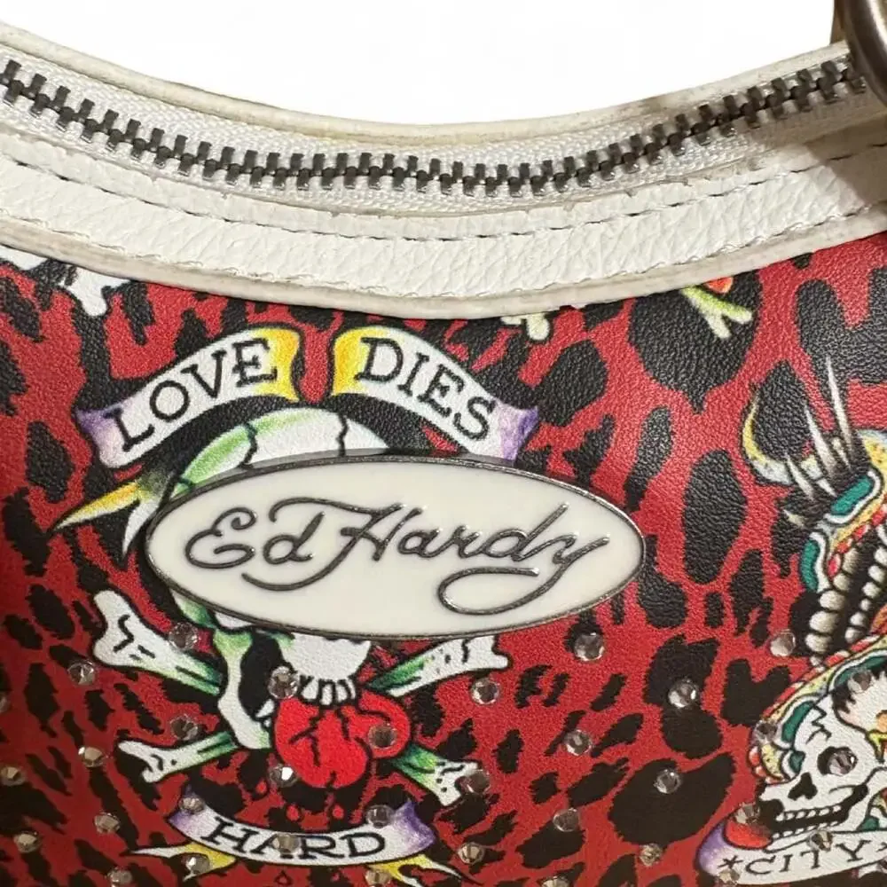 Ed Hardy Y2K Red Leopard Tattoo Skull Satchel Crossbody Bag